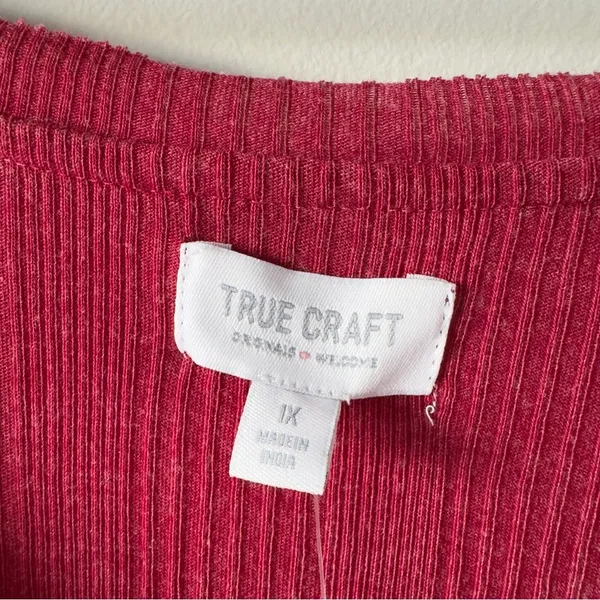 True Craft Red Babydoll Top Long Sleeve round neck cotton blend solid ribbed NWT - Image 11
