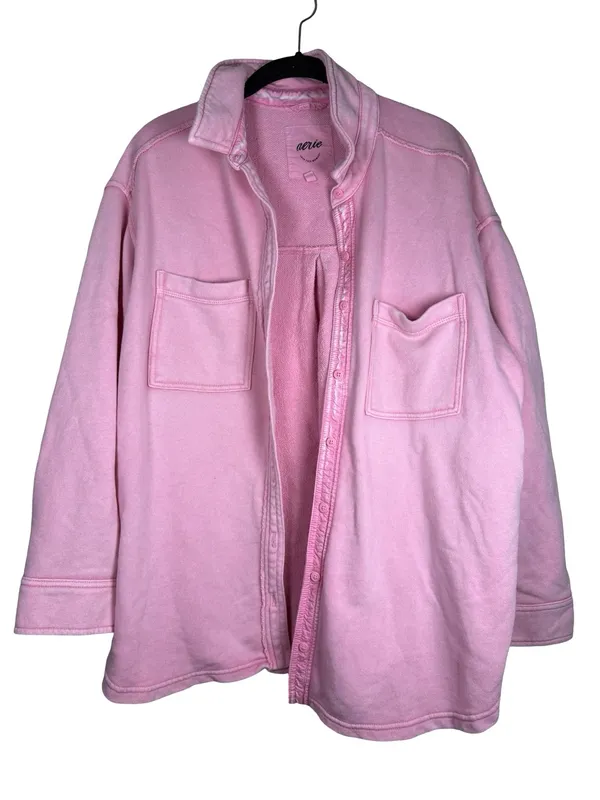 Aerie Lumber Jane Pink Terry Cloth Cotton Button Up Shacket - Size S - Image 2