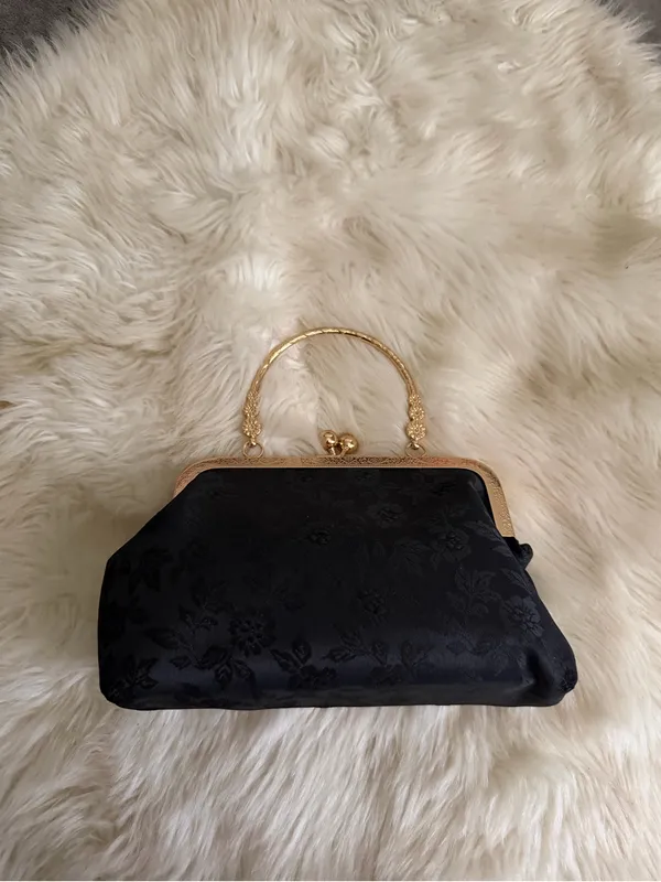 SHEIN Black Jacquard Evening Clutch with Gold Frame - Image 6