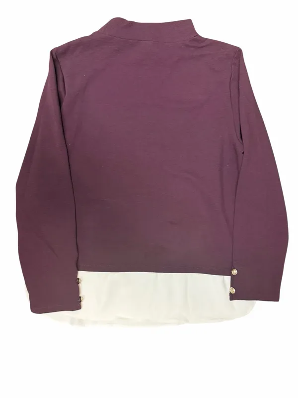 Ann Taylor Burgundy Mock Neck Layered Shirttail Top Large Gold Buttons - Image 4