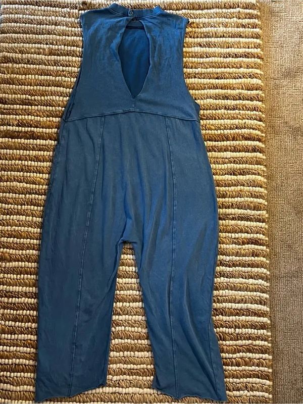 Out From Under Austin Sleeveless Blue Keyhole Back cotton loose fit Jumpsuit - Image 8