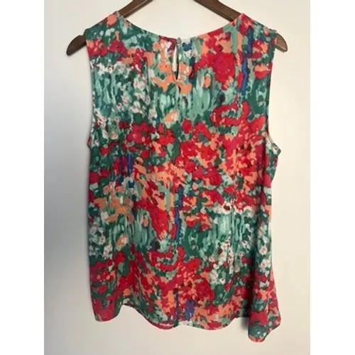 Talbots LG Sleeveless Abstract Floral Print Blouse Boho Cottage Spring‎ Flowy - Image 3