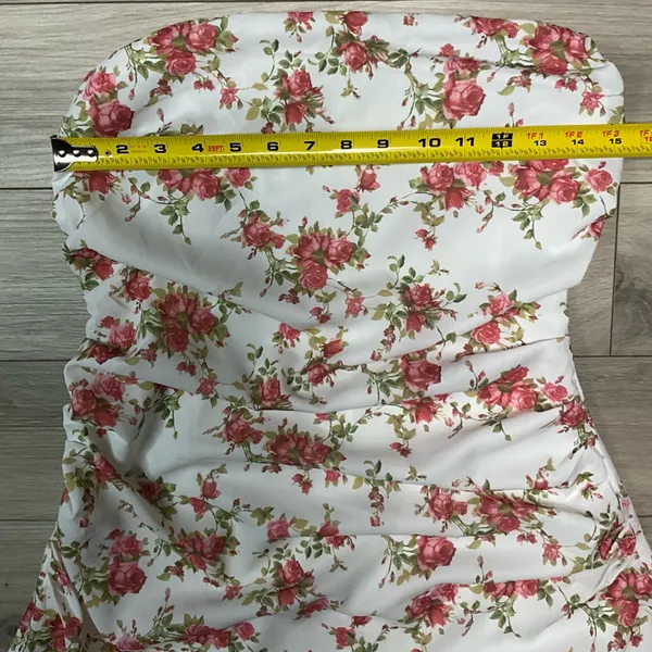 Mini Dress Y2K Strapless Size M Floral Print White Pink - Image 8