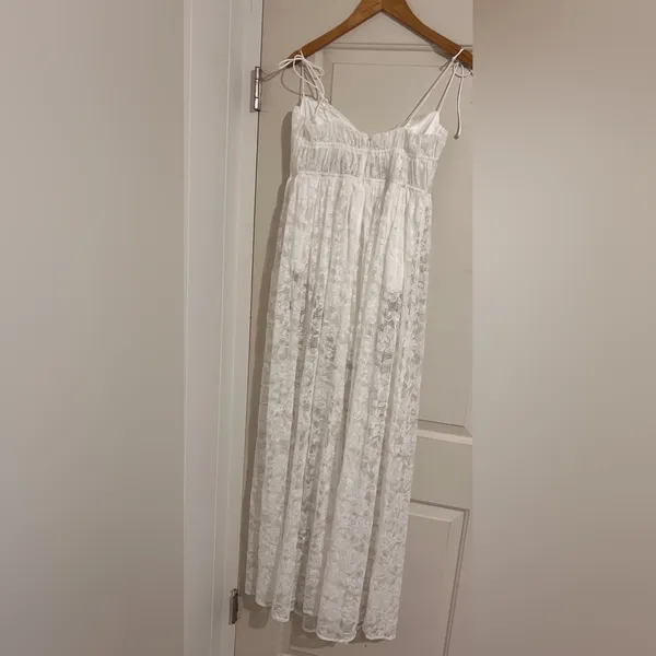 For Love & Lemons $260 Lorena Dress White Maxi Floral Bridal Lace Fairy Ethereal - Image 7
