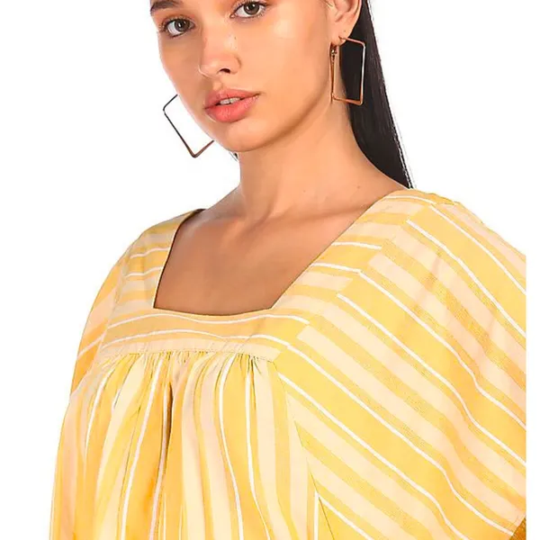 NWOT Tommy Hilfiger Mustard Yellow‎ Striped Flutter Sleeve Top - XXS - Image 4