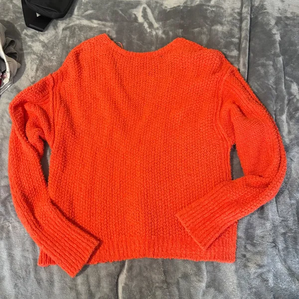 Free People Coco V-Neck Surplice Sweater M Orange Boho Chunky Knit Oversized - Image 3