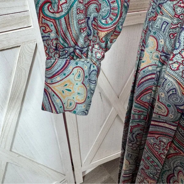 Vntg J.G. Hook Paisley Pleated Mock Neck Maxi Dress Green Multi Size‎ 4 Heritage - Image 7