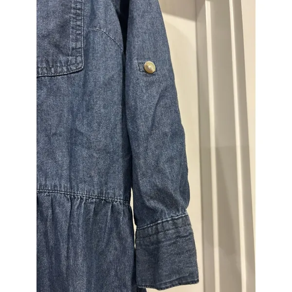Denim Chambray Button Front tiered Shirt Dress Blue Petite XL Modest Teacher - Image 7