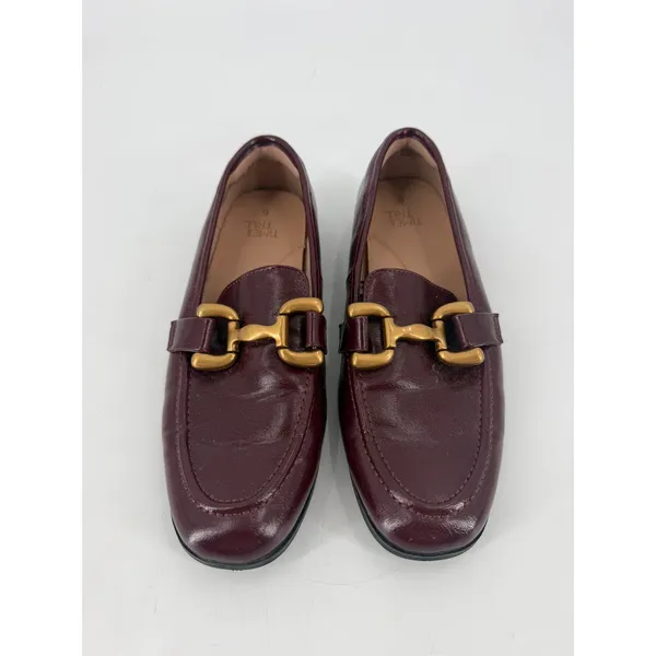 Time and Tru Loafers Women Size 6 Burgundy Gold Bit Hardware Preppy Old Money - Image 3