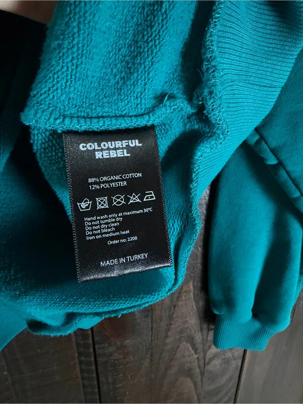 Colourful Rebel Teal 'Lovers & Rebels' Embroidered Sweatshirt Organic Cotton XS - Image 5