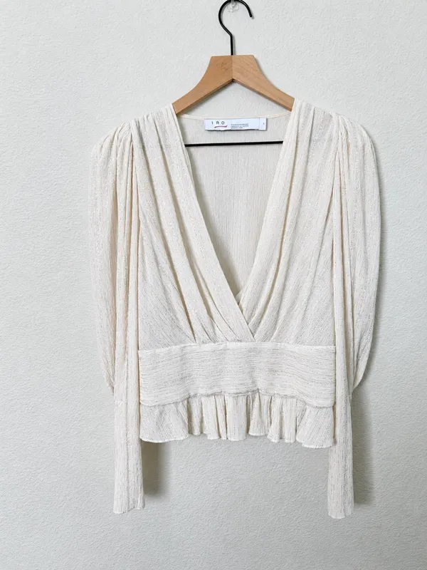 IRO Joono Puff Sleeve Top In Metallic White / Gold Womens Size 42 / US 10 - Image 6