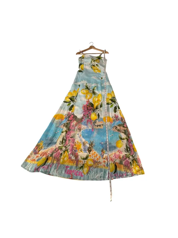 Paper Heart Lemon Amalfi Coast Tie Back Maxi Dress M Italian Summer Resort - Image 13