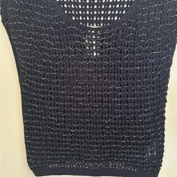 NWT Kiind Of Charlotte Metallic Crochet Knit Tank Top Navy Cotton Small - Image 10