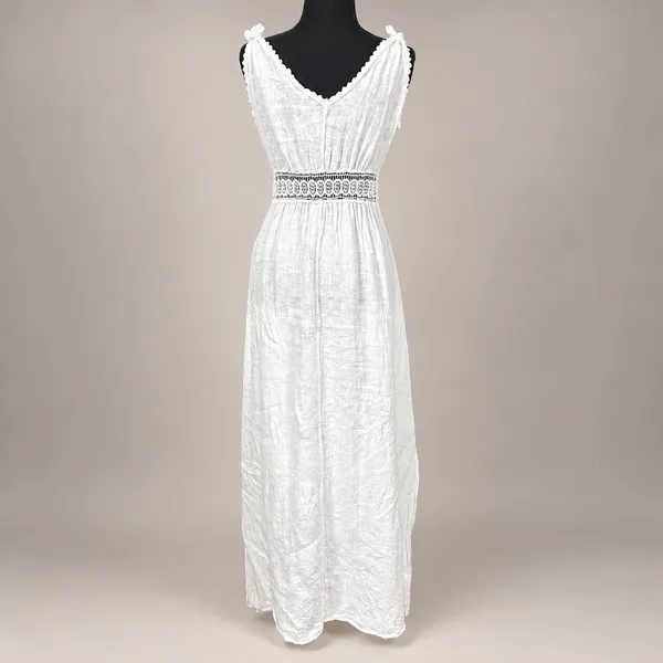 Terzo Millennio 100% Linen Maxi Dress Womens S Made in Italy Crochet Boho White - Image 3