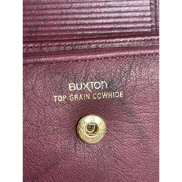 Buxton Burgundy Leather Credit Card Wallet Top Grain Cowhide Snap Closure - Image 2
