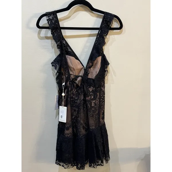 For‎ Love & Lemons Tati Lace Mini Ruffle Dress Black Size Medium Lace Sexy - Image 7