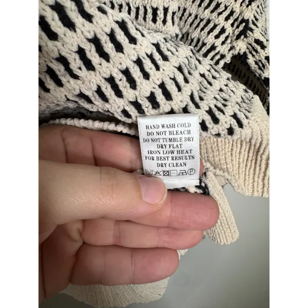 Newin Knit Sweater Womens Large Cream Black Excellent Cropped Balloon Sleeve - Image 4