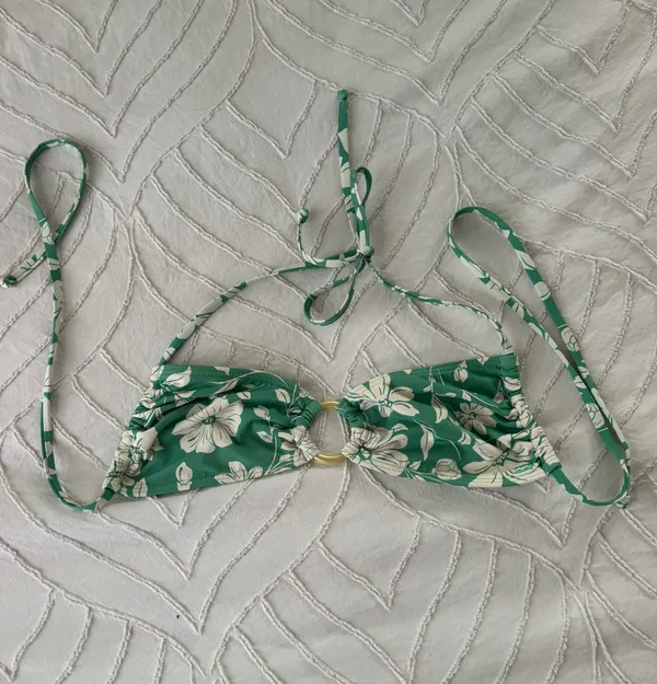 Green Floral Halter Bikini Top Size XS - Image 4