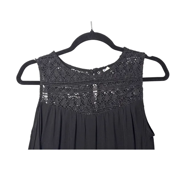 Old Navy Womens Tank Top XS Black Lace Yoke Sleeveless Boho Romantic Blouse - Image 3