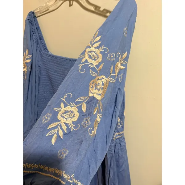 Savanna Jane Babydoll Dress 1X Blue New Floral Embroidered‎ Boho Puff Sleeve - Image 16