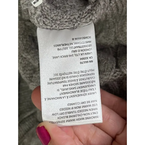 Anthropologie Cable Knit Mock Neck Balloon Sleeve Cropped Sweater Gray Size S - Image 7
