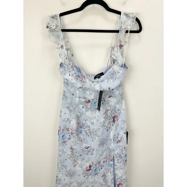 Lulus Delightful Direction Blue Floral Ruffled Tie-Strap Midi Dress Small NWT - Image 7