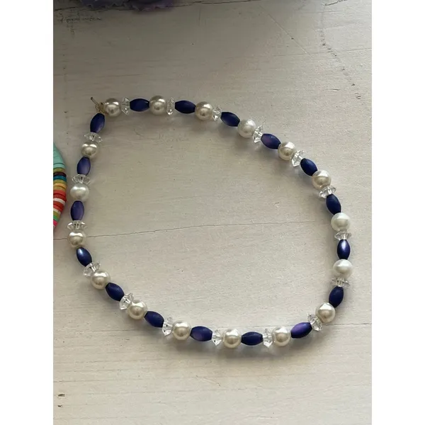 Set‎ of 2 Beaded anklets Colorful Disc Beads Pearl Navy Seed Beads - Image 3