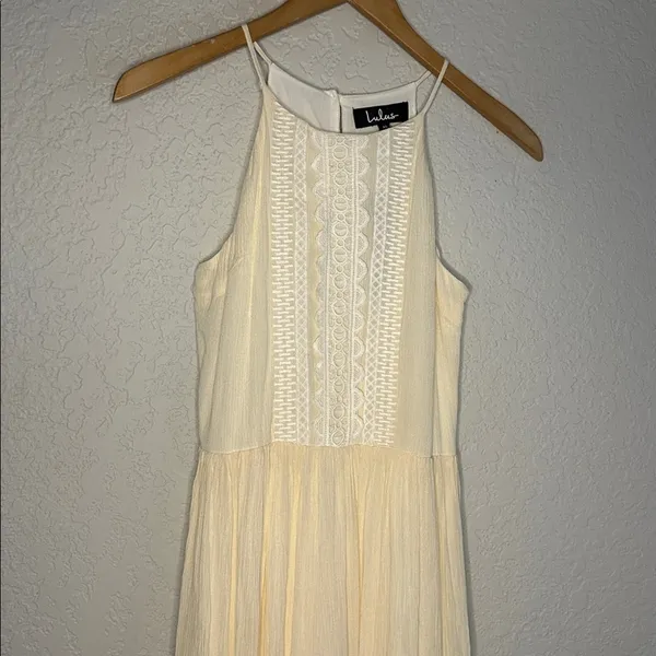 NEW Lulus Cream Crochet Embroidered Halter Tiered Boho Maxi Dress Beach Bridal - Image 2
