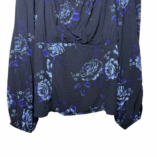 Old Navy Floral Babydoll Blouse XL Square Neck Blue Long Sleeve Cottagecore - Image 7