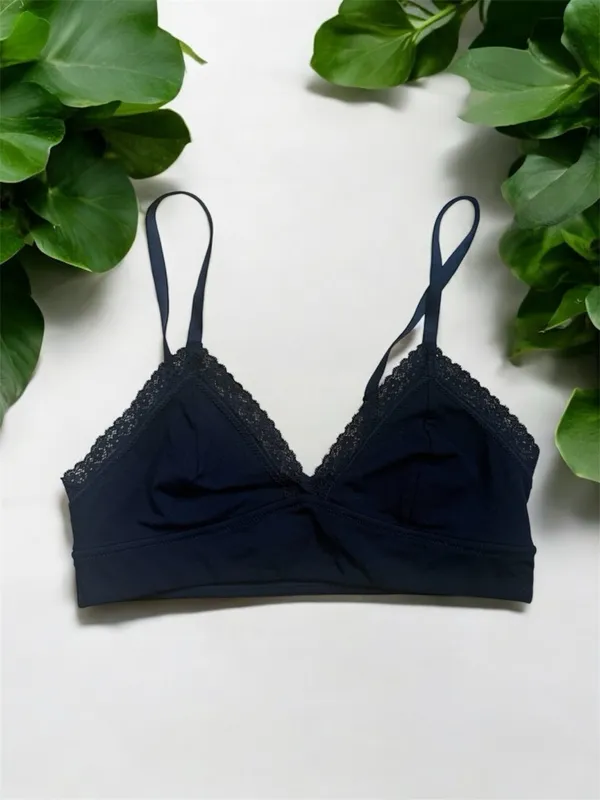 Jenni NWT On Repeat Wide Lace Trim Cotton Bralette Black Small - Image 2