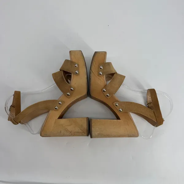 Sam Edelman‎ Rosalind Tan Suede Wooden Platform Sandals Size 8M Studded Clogs - Image 6