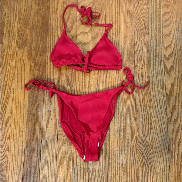 Andie‎ String Bikini Set Ribbed Flame Red size XL NWT/NWOT - Image 3