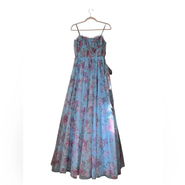 City Studios Juniors’ Blue Floral-Print Bustier Prom Gown size‎ 5/6 NWT - Image 4
