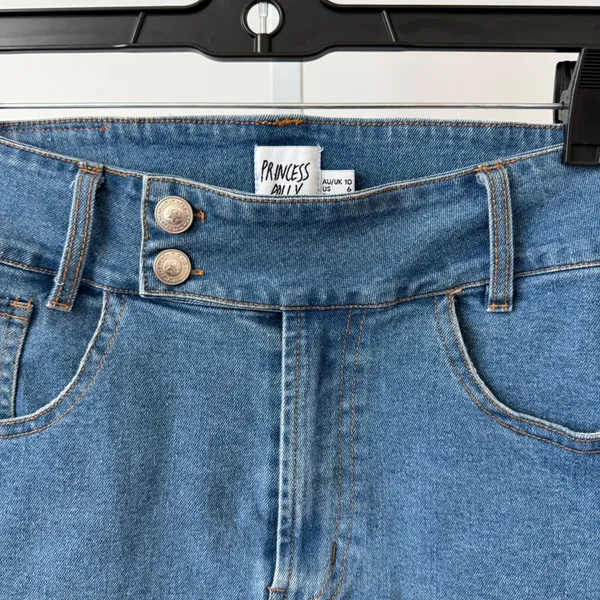 Princess Polly sz 6 Blue‎ Denim Mini Skirt Low Rise Stretch Y2K Indie Sleaze - Image 2