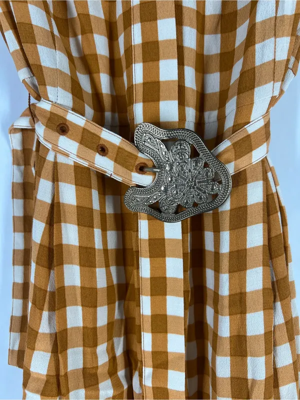 Uterqüe Mustard Gingham Maxi‎ Dress Orange - Image 6