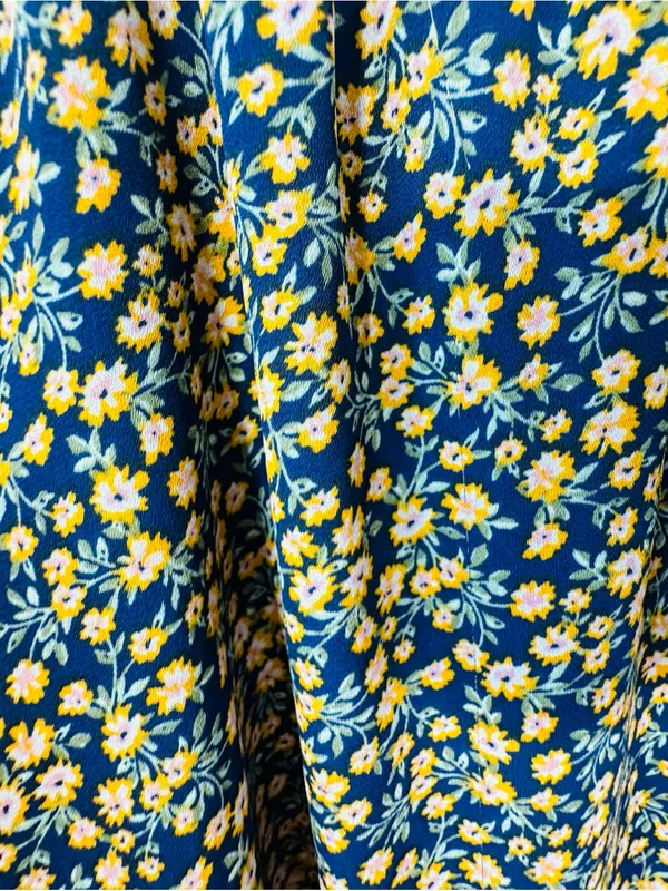 AUW Navy and Yellow Floral Square-Neck Midi Dress - Image 7