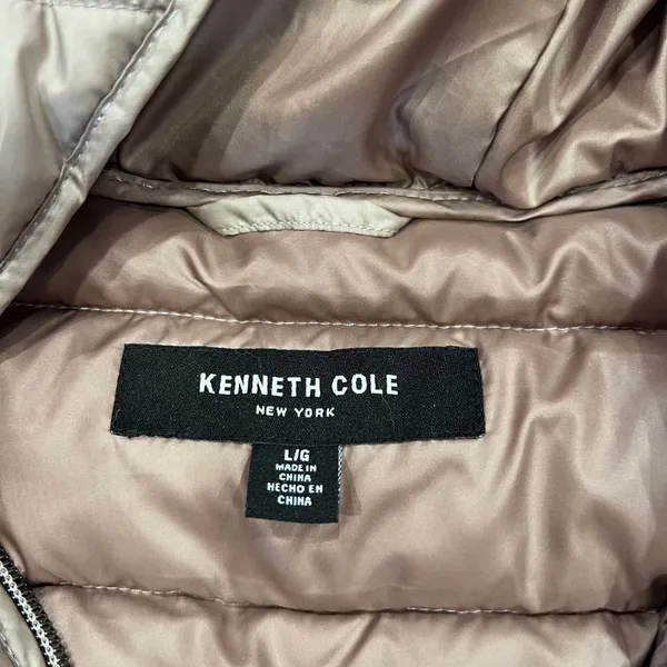 Kenneth‎ Cole New York Womens Taupe Quilted Hooded Puffer Jacket Parka Large L - Image 3