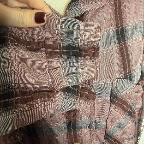 CUTLOOSE Women's XL Plaid Long Sleeve Shirtdress Maroon Burgundy Y2K Grunge - Image 8
