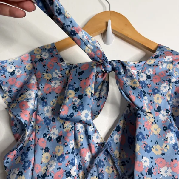 NWT Altar'd State Blue Floral Dress Silky Feel Flutter Sleeves Medium Romantic‎ - Image 10