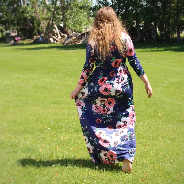 maxi long sleeve floral dress, jersey, blue, flowers - Image 2