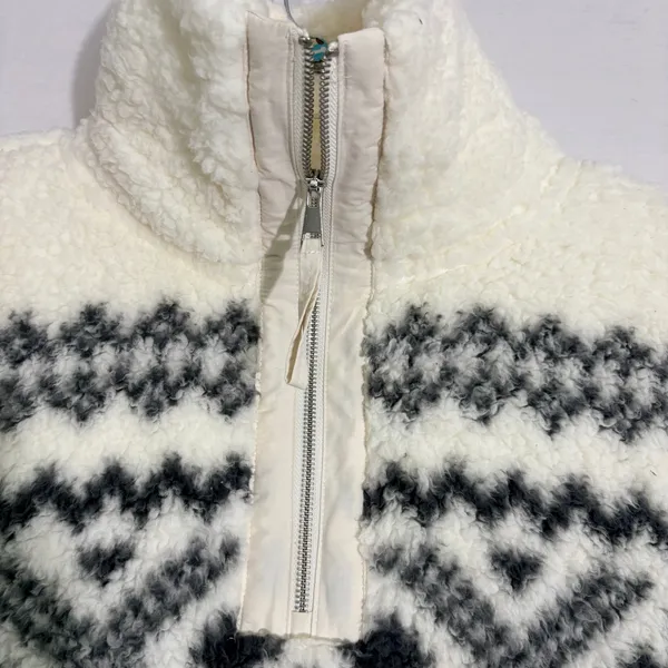 Abercrombie & Fitch Sherpa Fleece Quarter Zip Fair‎ Isle Pullover Cream Small - Image 4