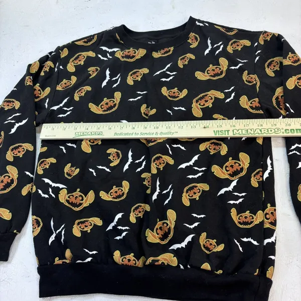 Disney Stitch Black Pumpkin Jack o lantern Bat Sweatshirt Halloween M(7-9) - Image 11