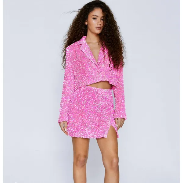 NASTY GAL Premium‎ Velvet Pink Sequin Mini Skirt Size 0 - New With Tags - Image 2