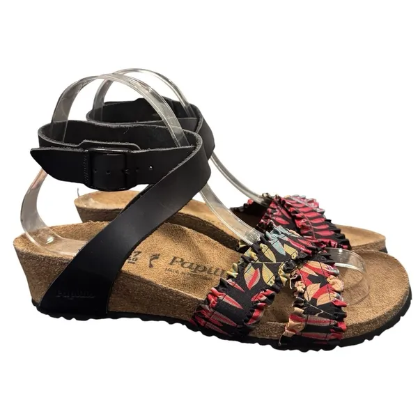 Papillio by Birkenstock Lola Wedge Sandal Size 37 Floral Ankle Strap Leather NEW - Image 2