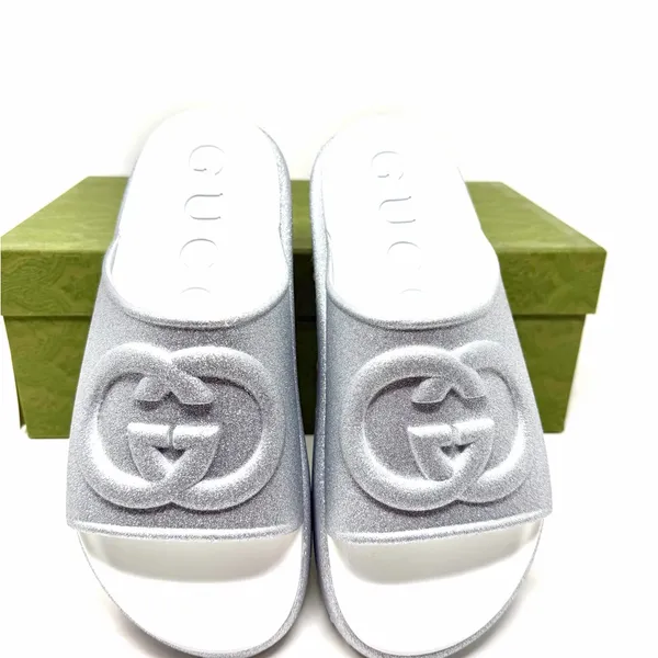Gucci Interlocking G Platform Slide Silver Glitter - Image 5