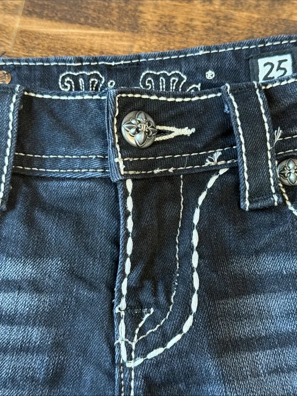 MISS ME Black Embellished Denim Cutoff Style Shorts Size 25 - Image 4