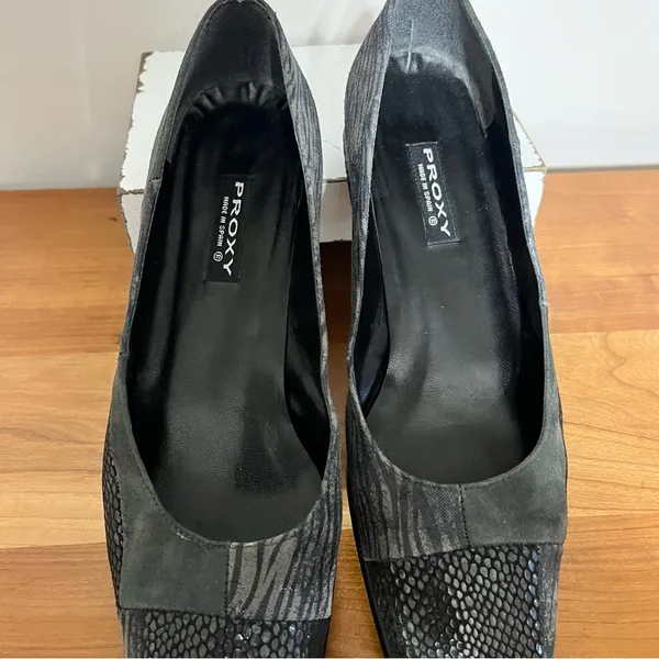 Proxy‎ Suede Leather Heels Women 8 Square Toe Patchwork Zebra Snake Black - Image 4