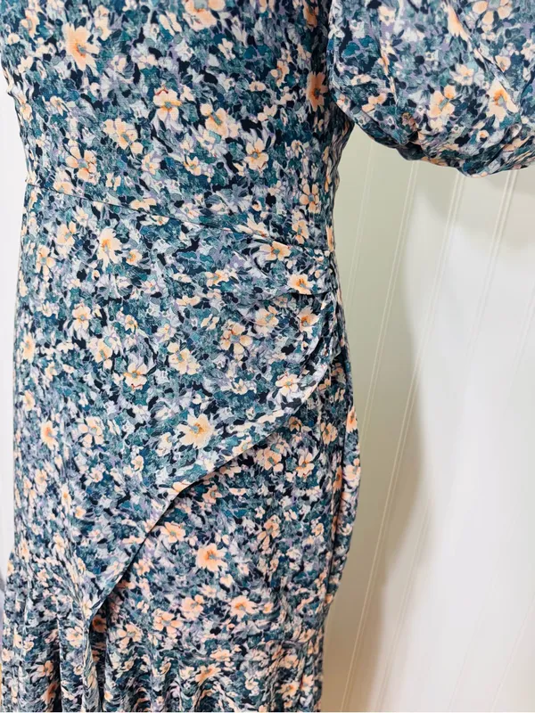 ASTR Santorini One Shouler Midi Dress Medium Blue Floral Wedding Guest Romantic - Image 9