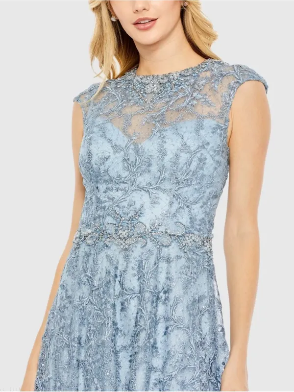 Mac Duggal 79430 Size 8 Blue Embroidered Cap Sleeve A Line Gown Long Maxi Dress - Image 2
