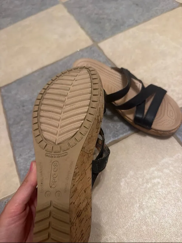 Crocs Women’s Black Cork Wedge Sandals - Classic Summer Comfort - Image 3